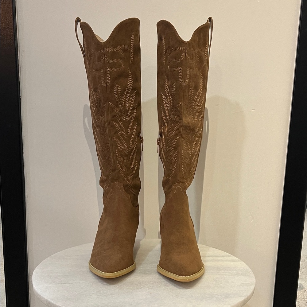 Oasis Brown Suede Heeled Boots